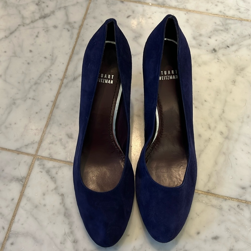 Stuart Weitzman Suede, Studded Navy Heels (Vintage)